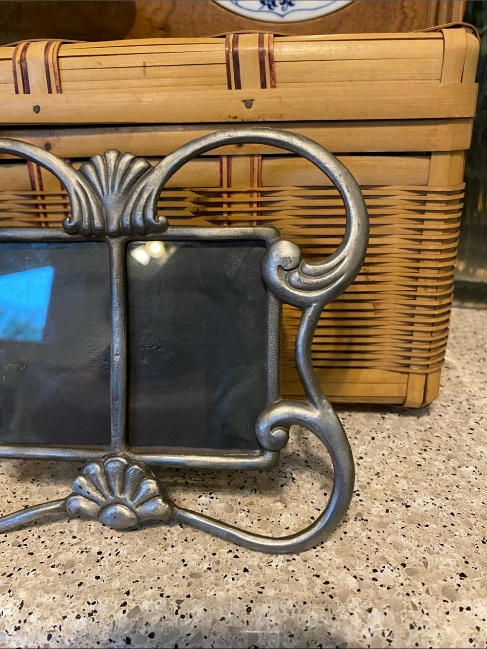 Ornate  Vintage Pewter Double Picture Frame